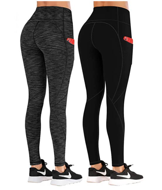 Ewedoos 2 Pack Workout Leggings with Pockets for Women High Waisted Yoga Pants with Pockets for Women Lift Leggings X-Large Black & Blue