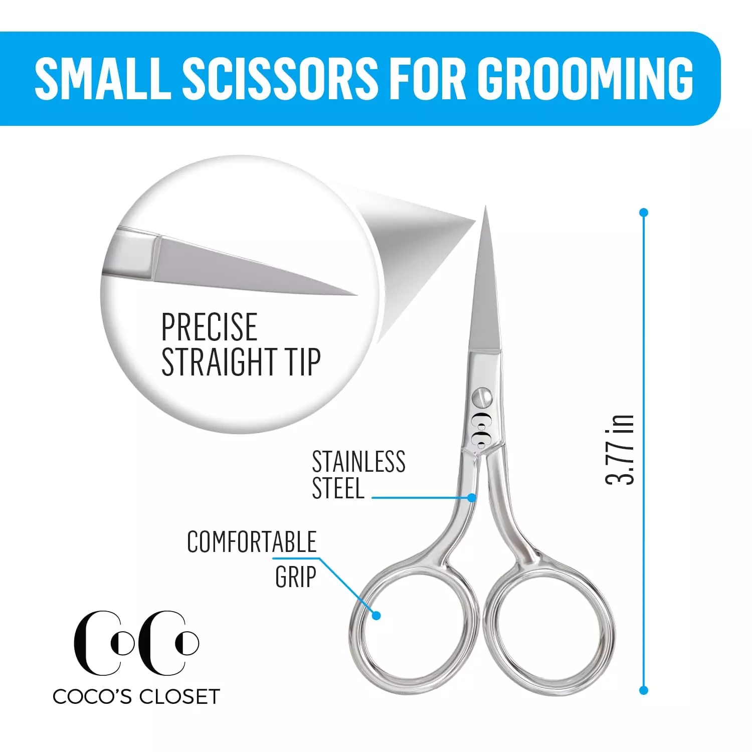 Facial Hair Grooming Beauty Scissors - Eyebrow Trimmer, Cosmetic Cutting Shears for Men, Women - Trimming Moustache, Beard, Nose Hair, Eyelashes - Professional, Home Use - Stainless Steel, 3.5 inch Small 3.7