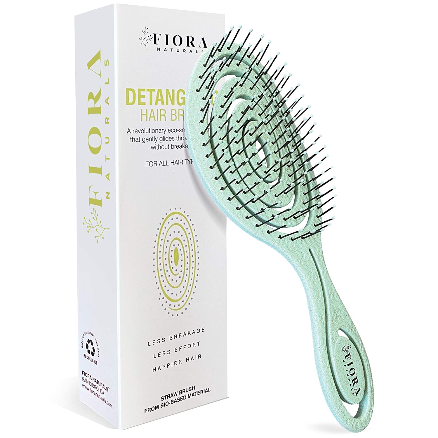 Fiora Naturals Hair Detangling Brush -100% Bio-Friendly Detangler hair brush w/ Ultra-soft Bristles- Glide Through Tangles with Ease - For Curly, Stright, Women, Men, Kids, Toddlers, Wet and Dry Hair Green