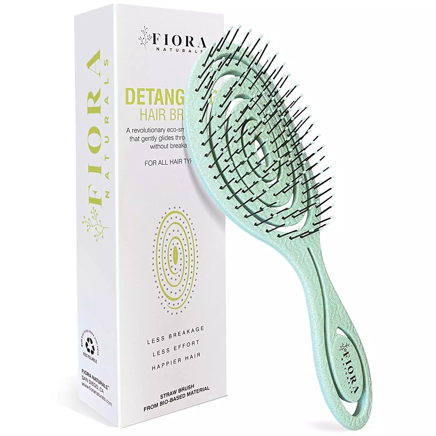 Fiora Naturals Hair Detangling Brush -100% Bio-Friendly Detangler hair brush w/ Ultra-soft Bristles- Glide Through Tangles with Ease - For Curly, Stright, Women, Men, Kids, Toddlers, Wet and Dry Hair Green