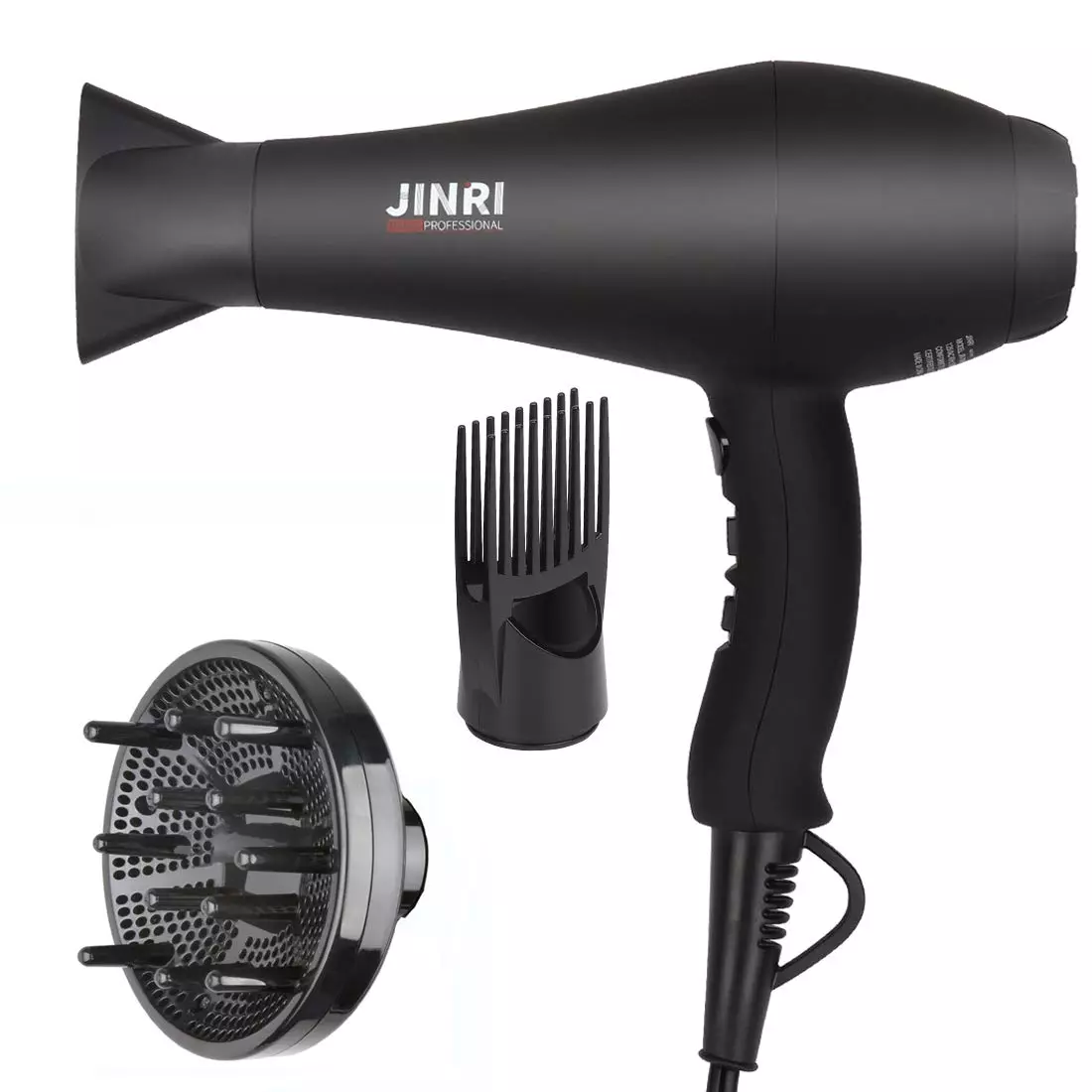 Hair Dryer 1875W, Negative Ionic Fast Dry Low Noise Blow Dryer, Professional Salon Hair Dryers with Diffuser, Concentrator, Styling Pik, 2 Speed and 3 Heat Settings Black