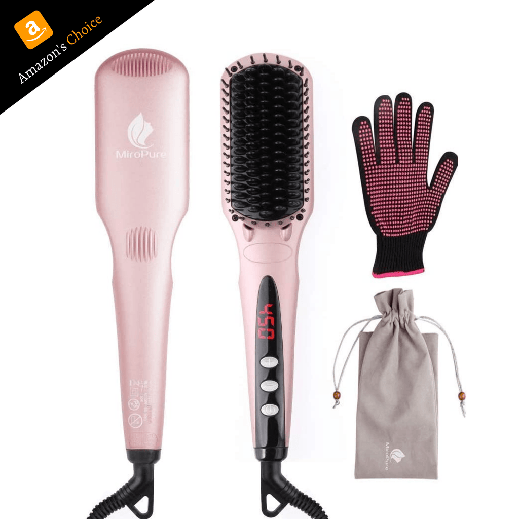 Hair Straightener Brush by MiroPure for Silky Frizz-Free Hair with MCH Heating Technology for Great Styling at Home Gold