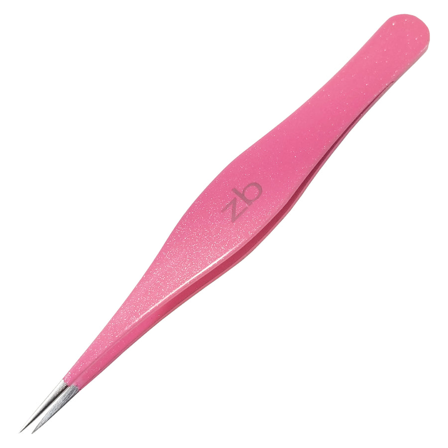 Ingrown Hair Tweezers by Zizzili Basics - Surgical Grade Stainless Steel Fine Pointed Tweezers - Precision Aligned Tips for Splinter, Eyebrow & Facial Hair Removal - with Bonus Tip Guard & Carry Pouch Bubblegum Pink