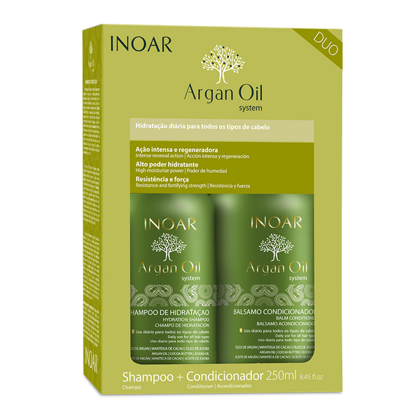 INOAR PROFESSIONAL - Argan Oil Shampoo and Conditioner - The Perfect Combination to Nourish and Repair Damaged, Dry, and Stressed Hair Types (8.5 Ounces / 250 Milliliters)