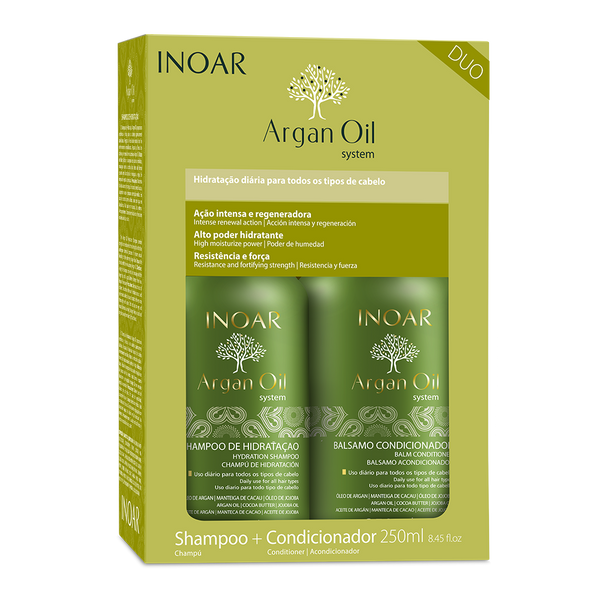 INOAR PROFESSIONAL - Argan Oil Shampoo and Conditioner - The Perfect Combination to Nourish and Repair Damaged, Dry, and Stressed Hair Types (8.5 Ounces / 250 Milliliters)