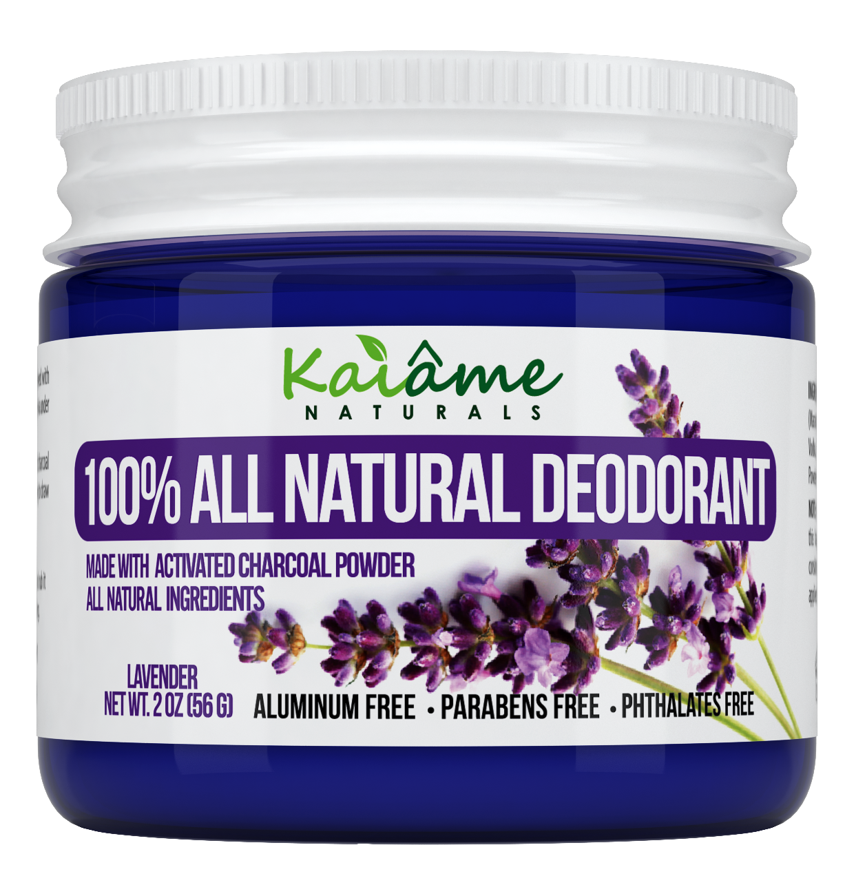Kaiame Naturals Natural Deodorant (Lavendar) with Activated Charcoal Powder, All Natural and Organic Ingredients, No Aluminum, Parabens, or Phthalates Lavender