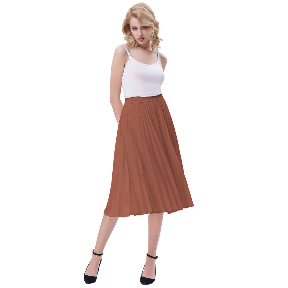 Kate Kasin High-Waist Pleated A-Line Skirt
