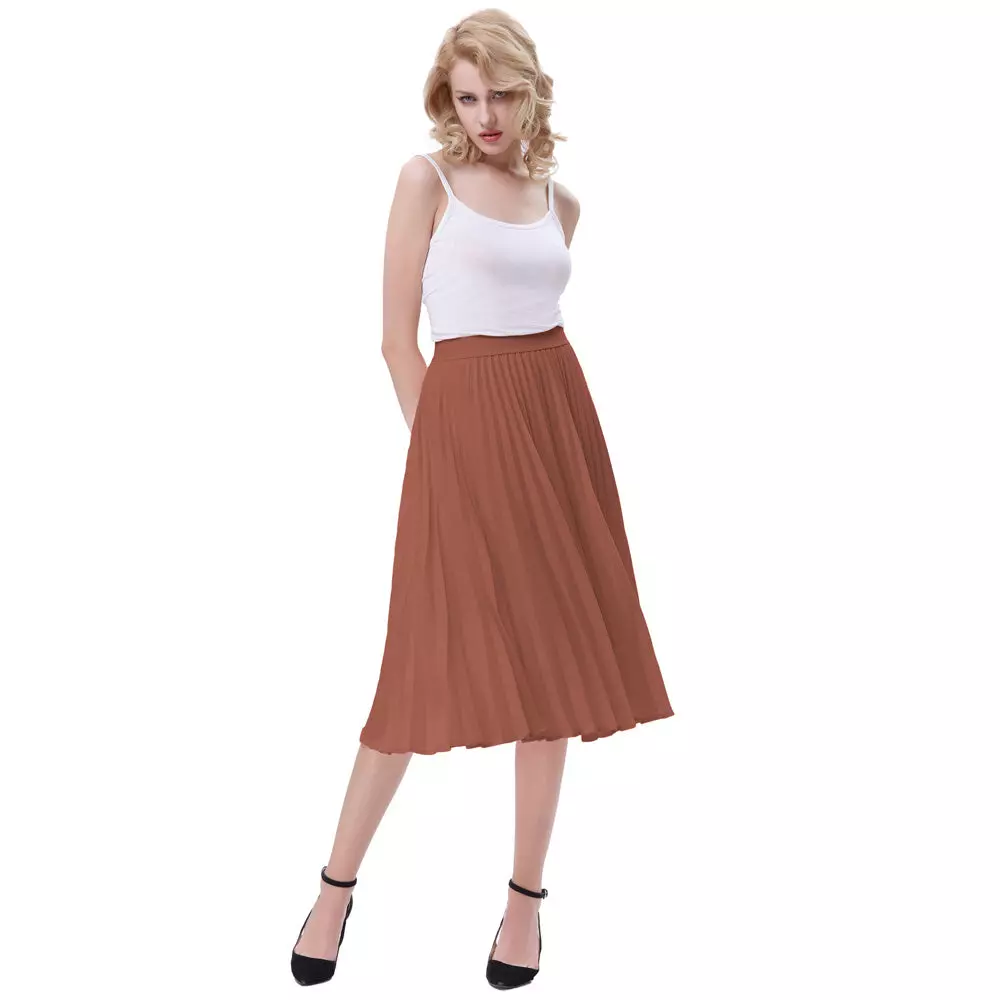 Kate Kasin High-Waist Pleated A-Line Skirt