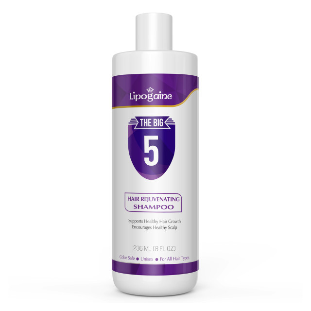 Lipogaine Big 5 Hair Stimulating Shampoo for Hair Thinning & Breakage, for All Hair Types, Men and Women, Infused With Biotin, Caffeine, Argan Oil, Castor oil and Saw Palmetto (Purple)
