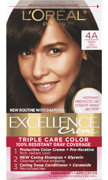L'Oreal Paris Excellence Creme Permanent Triple Care Hair Color, 4A Dark Ash Brown