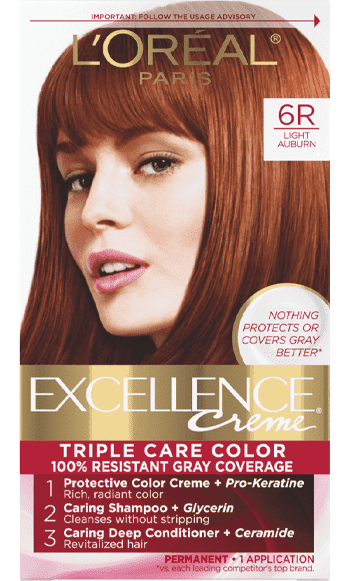L'Oreal Paris Excellence Creme Permanent Triple Care Hair Color, 6R Light Auburn
