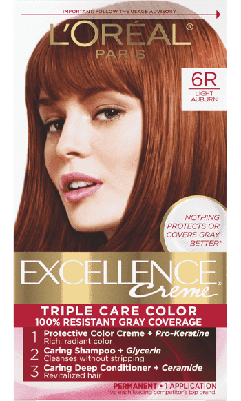L'Oreal Paris Excellence Creme Permanent Triple Care Hair Color, 6R Light Auburn