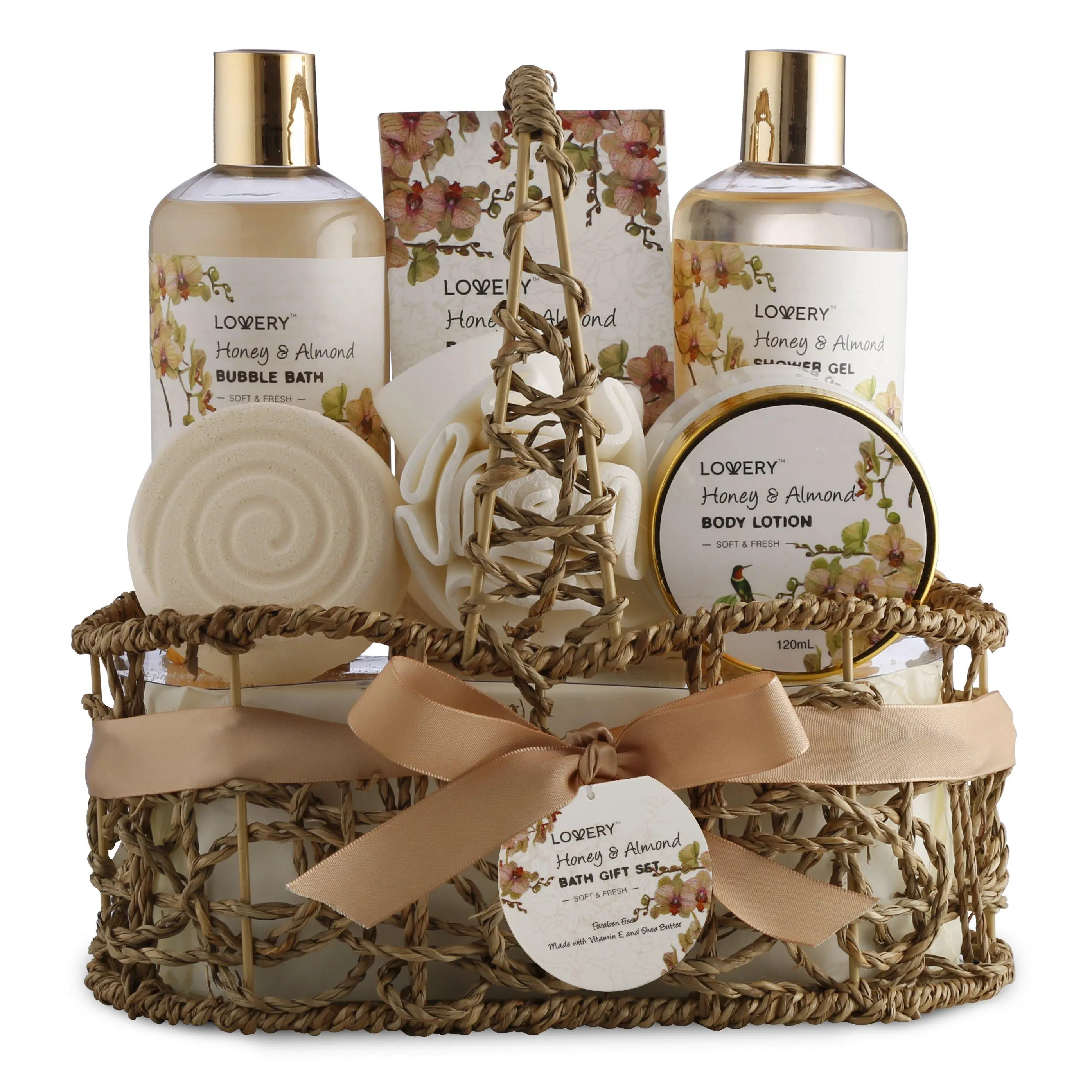 Lovery Home Spa Gift Basket, Honey & Almond