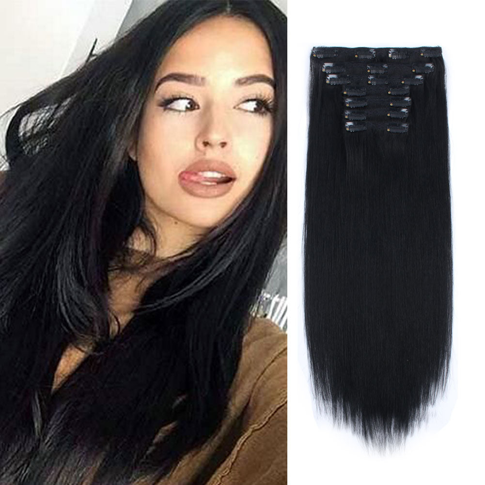 Lovrio 9A Grade Black Human Hair Extensions Clip in Hair, Jet Black Color Virgin Hair Big Thick Full Head 18 inch 120g 7 pieces 18 clips 18 Inch(120g) 1#