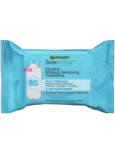 Makeup Remover Face Wipes for Waterproof Makeup by Garnier SkinActive Micellar, Gently Removes Makeup and Cleanses Skin, 25 Count 25 Count (Pack of 1) Micellar Waterproof Wipes