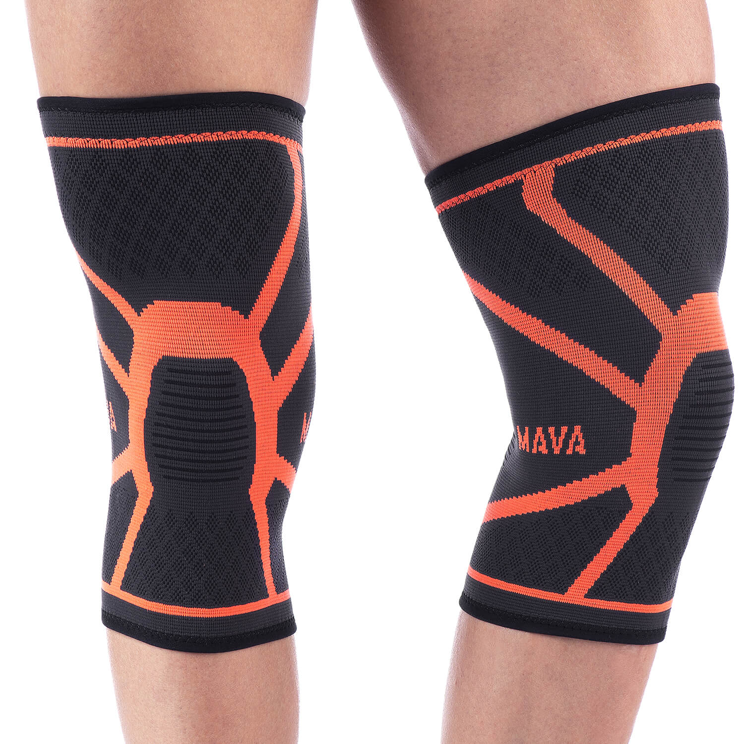 Mava Sports Knee Compression Sleeve Support for Men and Women - Perfect for Powerlifting, Weightlifting, Running, Gym Workout, Squats and Pain Relief Orange Large