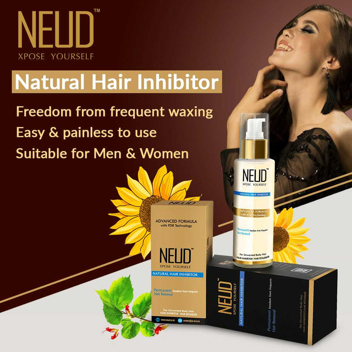 NEUD Natural Hair Inhibitor for Permanent Reduction of Unwanted Body & Facial Hair in Men & Women - Pack of 2