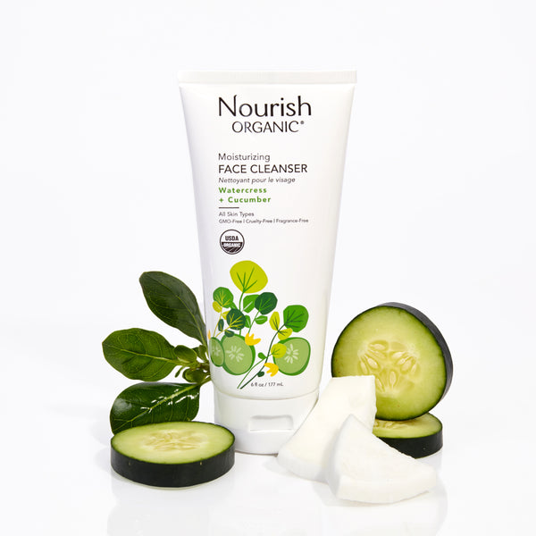 Nourish Organic | Moisturizing Face Cleanser - Watercress & Cucumber | GMO-Free, Cruelty Free, 100% Vegan (6oz)