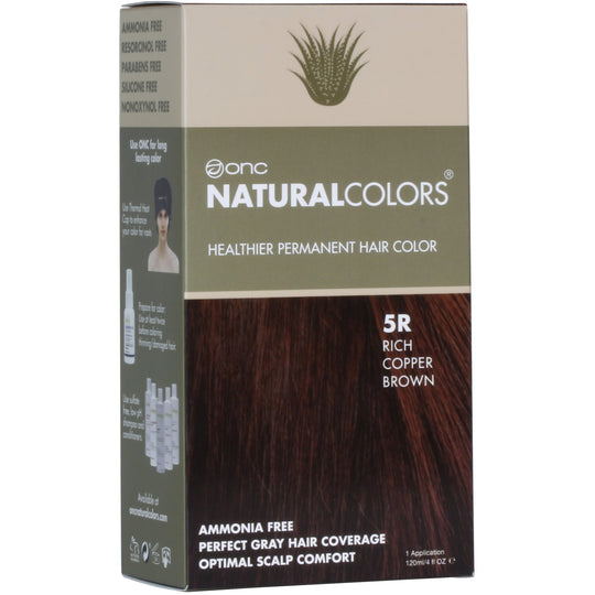 ONC NATURALCOLORS (5R Rich Copper Brown) 4 fl. oz. (120 mL) Heat Activated Healthier Permanent Hair Dye with Certified Organic Ingredients, Ammonia Free, Vegan Friendly, 100% Gray Coverage