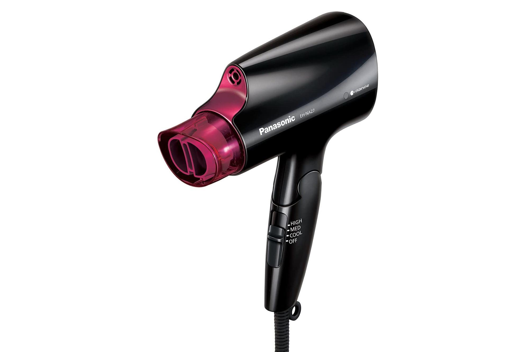 Panasonic nanoe Compact Hair Dryer for Healthy-Looking Hair, 1400W Portable Hair Dryer with Folding Handling and QuickDry Nozzle for Fast Drying ? EH-NA27-K (Black/Pink)