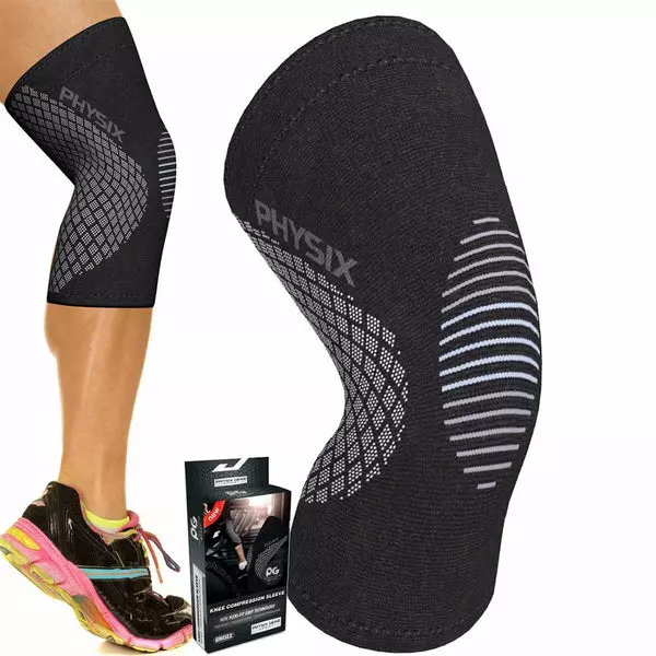 Physix Gear Sport Knee Support Brace - Best No-Slip Knee Braces for Knee Pain Women & Men, Compression Knee Sleeves for Running Workout Walking Hiking Sports Arthritis ACL Torn Meniscus Large | 19.5