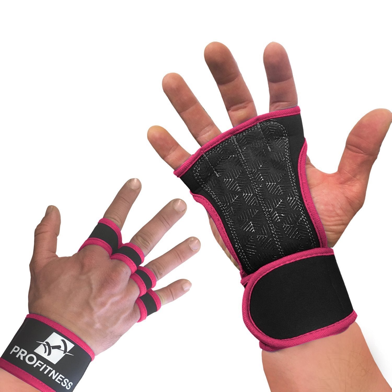 ProFitness Ventilated Cross Training Gloves with Wrist Support - Split Leather with Silicone Padding for Strong Grip + Protection from Injury - for Gym Workout, Weightlifting, Powerlifting & WOD Pink Medium