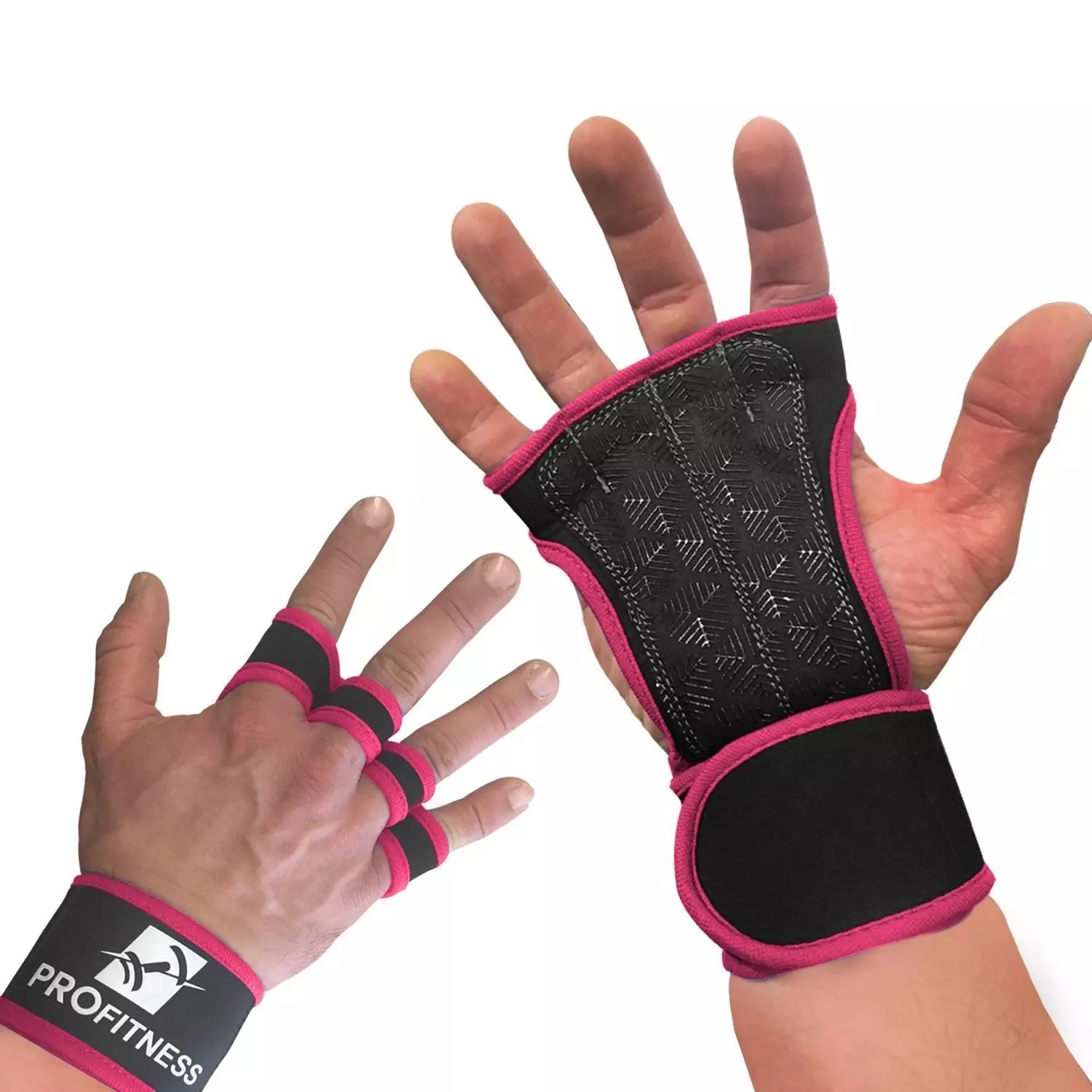 ProFitness Ventilated Cross Training Gloves with Wrist Support - Split Leather with Silicone Padding for Strong Grip + Protection from Injury - for Gym Workout, Weightlifting, Powerlifting & WOD Pink Medium