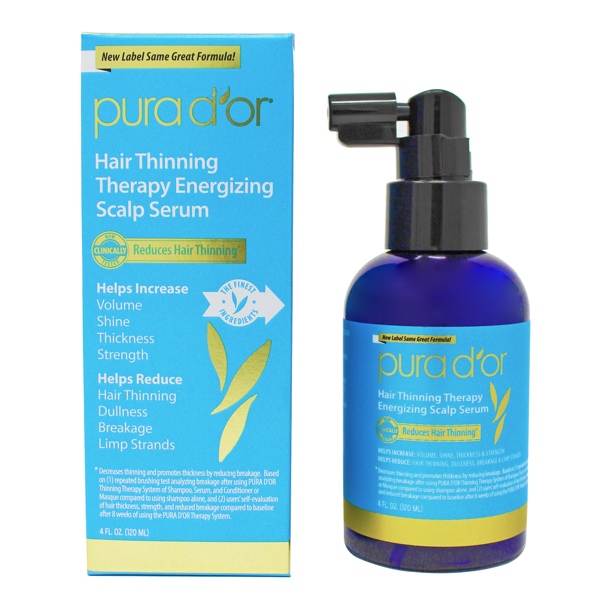 PURA D'OR Hair Thinning Therapy Energizing Scalp Serum Revitalizer (4oz) with Argan Oil, Biotin, Caffeine, Stem Cell, Catalase & DHT Blockers, All Hair Types, Men & Women (Packaging may vary)