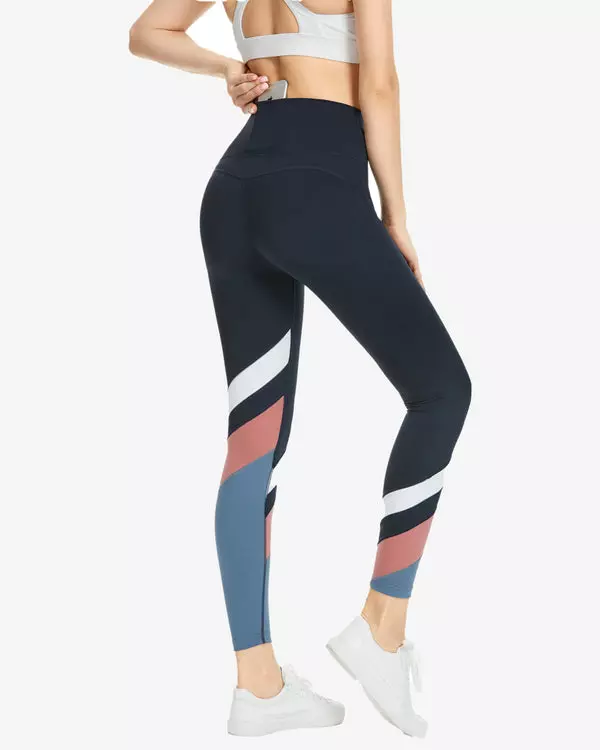 QUEENIEKE Color Matching Stripes Sports High Leggings – Black