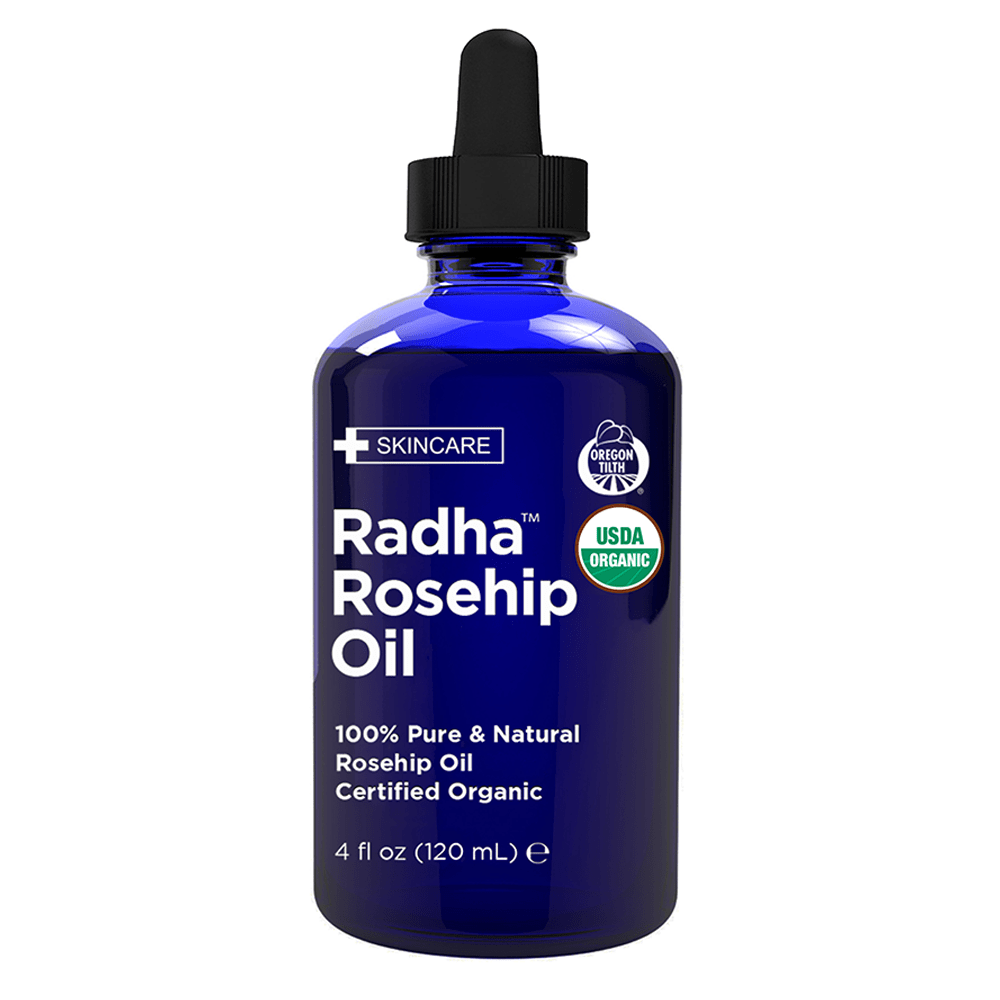 Radha Beauty USDA Certified Organic Rosehip Seed Oil, 100% Pure Cold Pressed - Great Carrier Oil for Moisturizing Face, Hair, Skin, & Nails - 4 fl oz