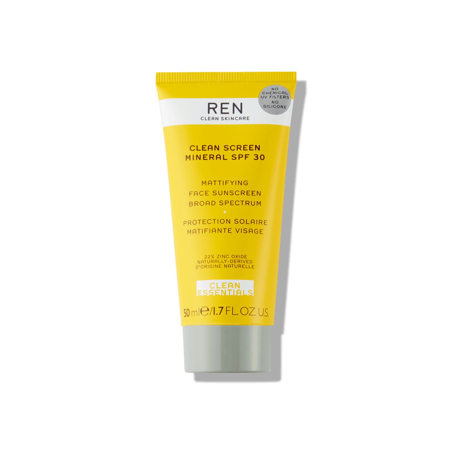REN Clean Skincare - Clean Screen Mineral SPF 30 Mattifying Face Sunscreen - Vegan Matte Facial Sunscreen for Sensitive Skin - 99% Natural - 1.7 Fl Oz