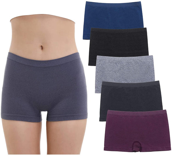 Ruxia Women's Seamless Boyshort Panties Nylon Spandex Underwear Stretch Boxer Briefs Pack of 5 B001 Medium
