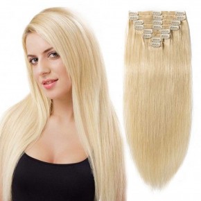 S-noilite Clip in Human Hair Extension Double Weft Bleach Blonde 8pcs Thick Clip in Real Hair Extension 22 Inch 160g Long Hair Extension Clip Ins for Women Natural Remy Hair #613 22 Inch #613 Bleach Blonde