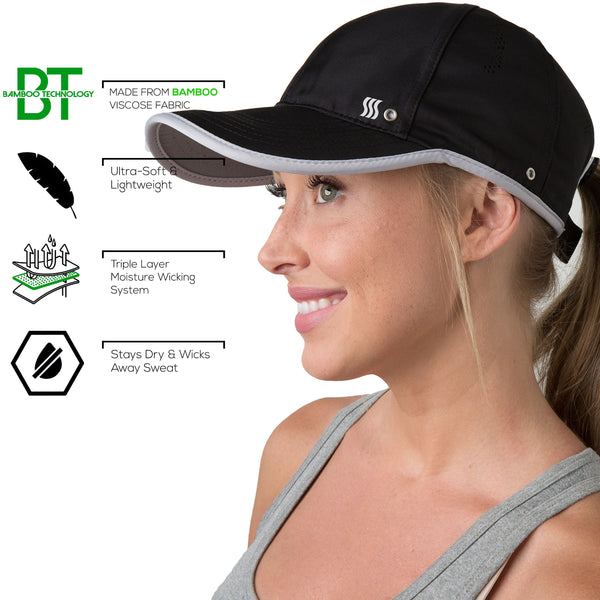 SAAKA Featherlight Sports Hat. Premium Packaging. Lightweight, Quick Drying. Running, Tennis & Golf Cap for Women & Girls Black Medium