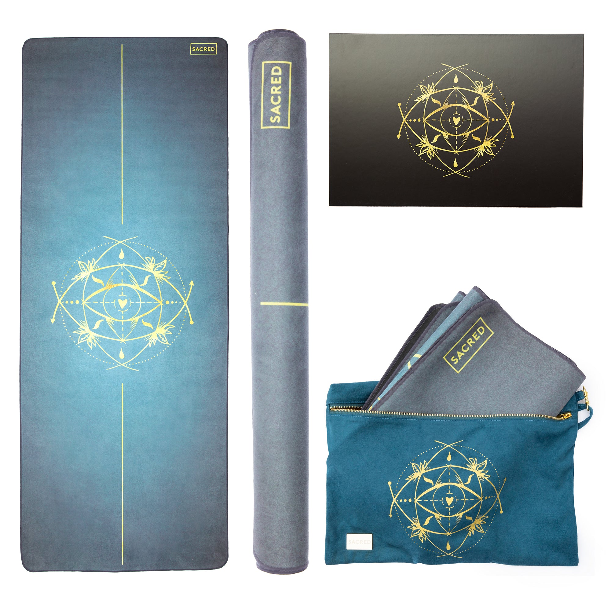 SACRED Yoga Extra Grip Reversible CORE Yoga Mat With Strap | Non-Slip & Durable | Lighter Eco-Friendly Mat | Comfortable 3mm Thick Exercise Mat with Central Alignment Lines Aqua 1.5 mm