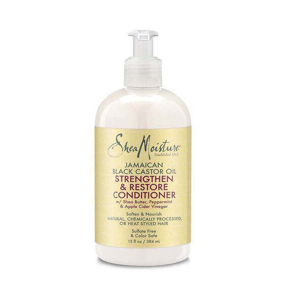 SheaMoisture Strengthen and Restore Rinse Out Hair Conditioner to Intensely Smooth and Nourish Hair 100% Pure Jamaican Black Castor Oil with Shea Butter, Peppermint and Apple Cider Vinegar 13 oz