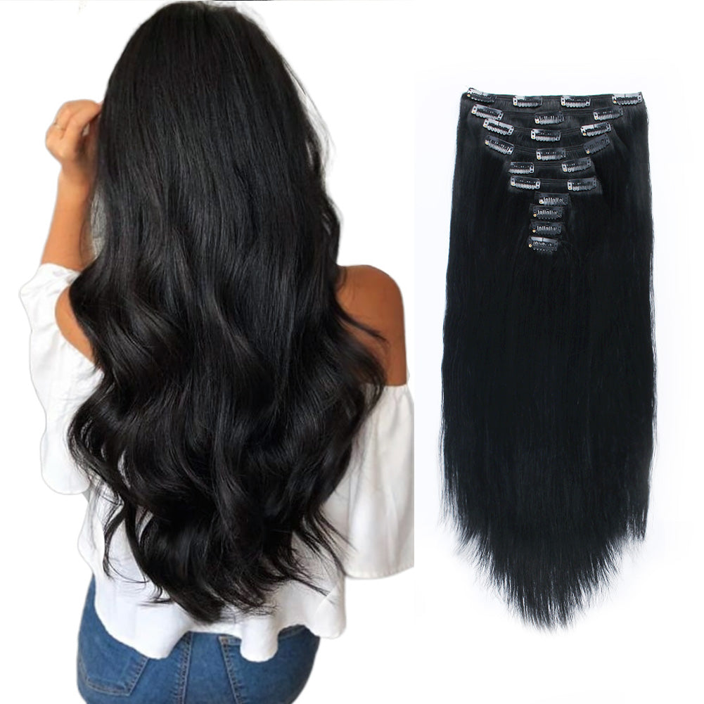 SixStarHair Black Clip In Hair Extensions Black 240g 22inch For Full Head Thick and Natural Clip In Extensions Fast to Install 10 Pieces Wefts with 20 Clips 22 Inch(240g) 1B#(Off Black)