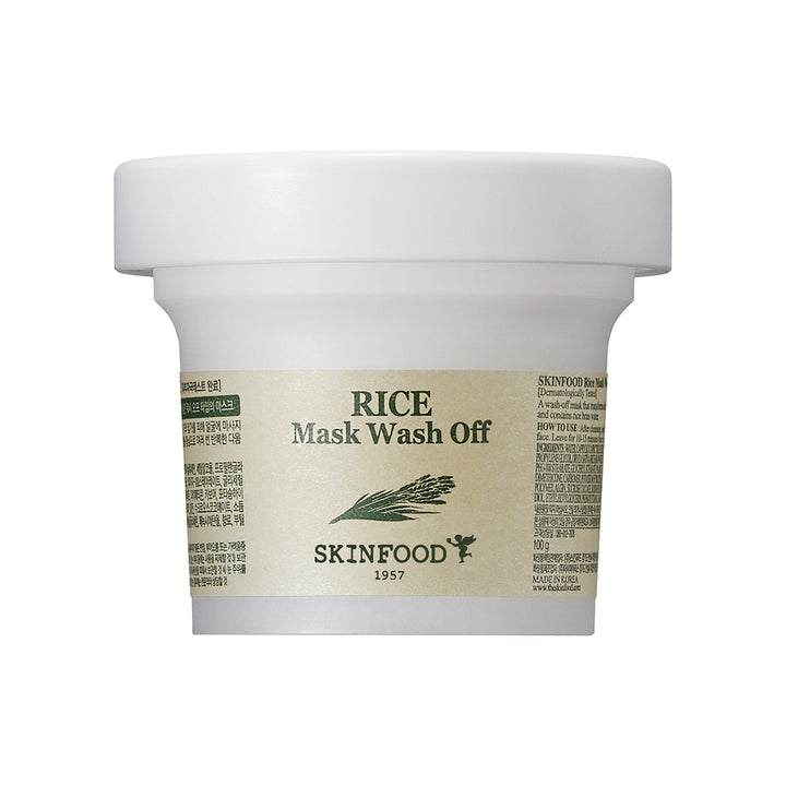SKINFOOD Mask Rice 100g - White Rice Exfoliating Scrub Wash Off Face Masks for Darken Skin - Facial Cleanser, Pore Exfoliator, Soften Body Skin - Safe For Men and Women (3.52 oz)