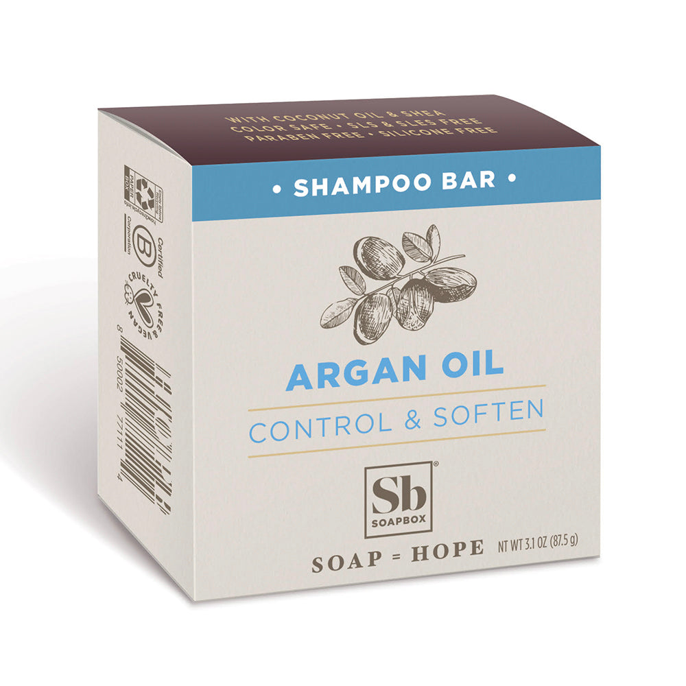 Soapbox Argan Oil Shampoo Bar, Natural, Eco Friendly Bar Shampoo for Frizzy Hair | Color Safe, Sulfate Free, Paraben Free, Silicone Free, Cruelty Free, and Vegan Shampoo, 3.1oz (Pack of 1) Vanilla