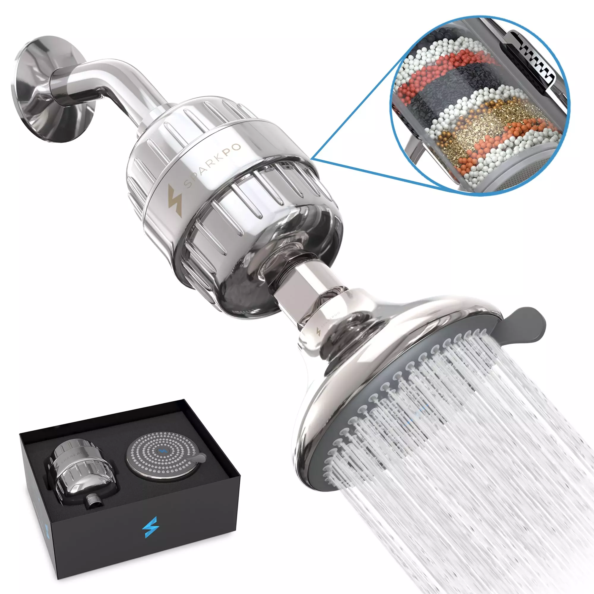 SparkPod High Pressure Shower Filter Head - Ultimate Water Softener Suitable for People with Dry Hair, Skin and Scalp, Shower Head with Filter Helps to Remove Chlorine (Luxury Polished Chrome) Standard Formula Chrome (Luxury Polished)