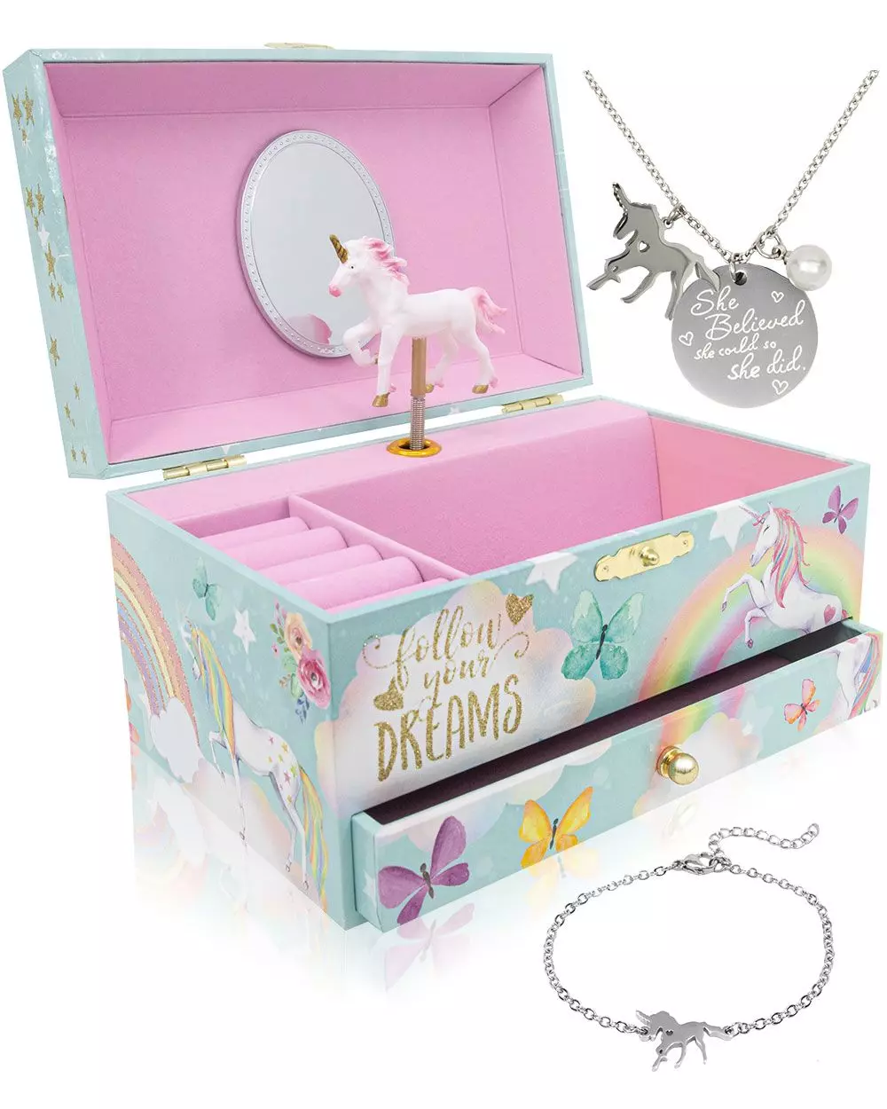 The Memory Building Unicorn Music box And Jewelry Set For Girls