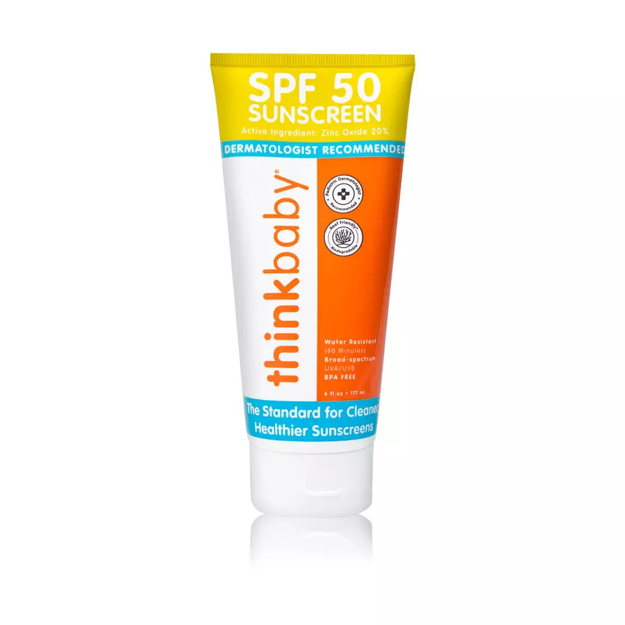 Thinkbaby SPF 50+ Baby Sunscreen ? Safe, Natural Sunblock for Babies - Water Resistant Sun Cream ? Broad Spectrum UVA/UVB Sun Protection ? Vegan Mineral Sun Lotion, 6oz 6 Ounce (Pack of 1) Lotion