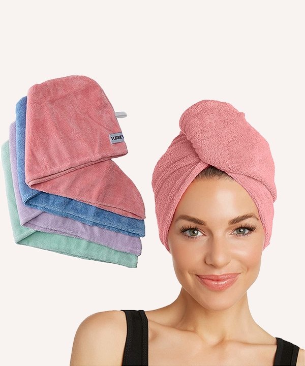 Turbie Twist Microfiber Hair Towel Wrap for Women and Men | 4 Pack | Quick Dry Turban for Drying Curly, Long & Thick Hair (Pink, Purple, Blue, Aqua) Pastels