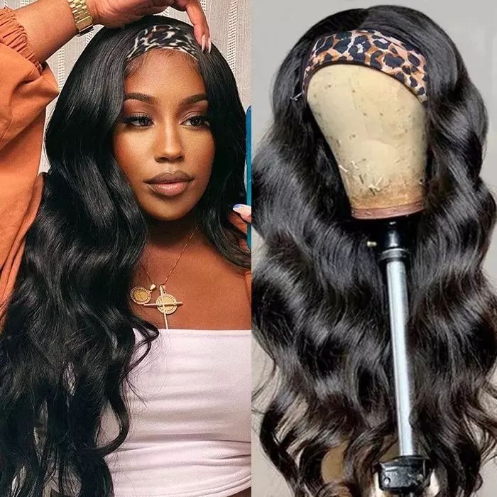 Unice Hair Body Wave Headband Human Hair Wig – Natural Black, 16 Inches