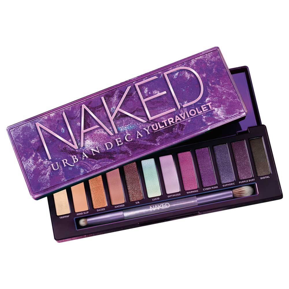 Urban Decay Naked Ultraviolet Eyeshadow Palette, 12 Vivid Neutral Shades with Purple Pop - Ultra-Blendable, Rich Colors with Velvety Texture - Set Includes Mirror & Double-Ended Makeup Brush
