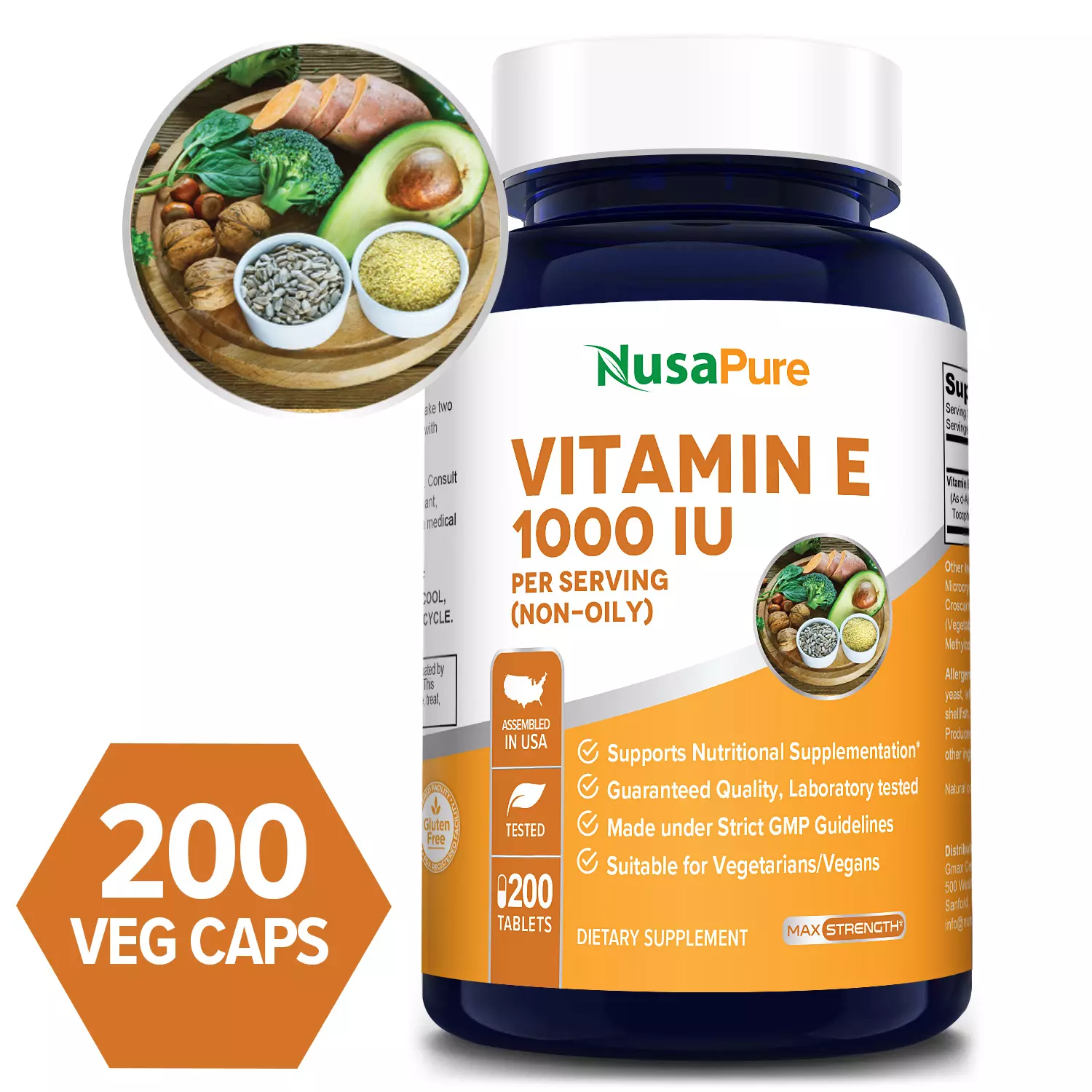 Vitamin E 1000 IU 200 Tablets (Non-GMO & Gluten-Free)