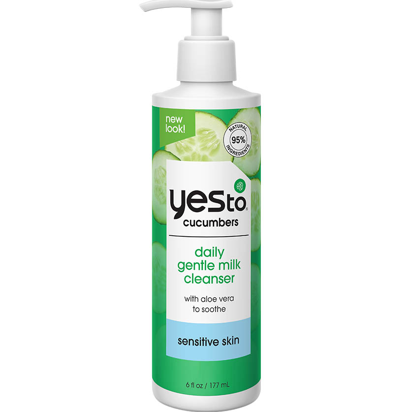 Yes To Cucumbers Daily Gentle Milk Cleanser, Soothing Face Wash That Won't Strip Your Skin & Holds Moisture, With Cucumber Extract, Soy Proteins & Green Tea, Natural, Vegan & Cruelty Free, 6 Fl Oz Sensitive Skin (Cream)