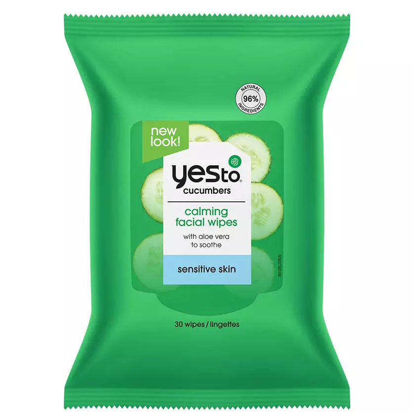 Yes To Soothing Hypoallergenic Facial Wipes for Sensitive Skin, Cucumbers Aloe Vera, 30 Count (2 Pack)