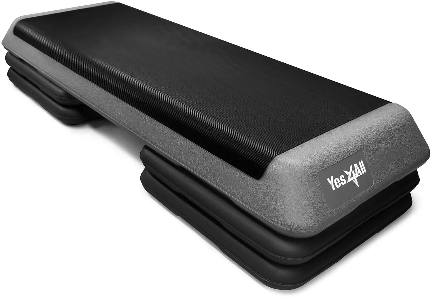 Yes4All Adjustable Aerobic Step Platform 40 inch with 4 Risers ? Exercise Step Platform/Aerobic Stepper (Black/Gray)