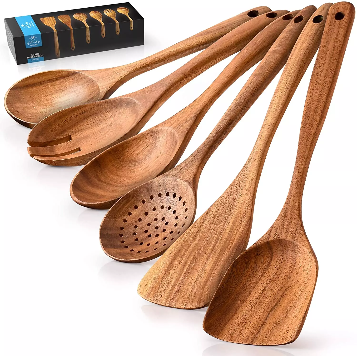 Zulay Kitchen Wooden Spoon Set For Cooking